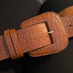 Vintage Classiques For Nordstrom Brown Croc Print Leather Buckle Belt size L